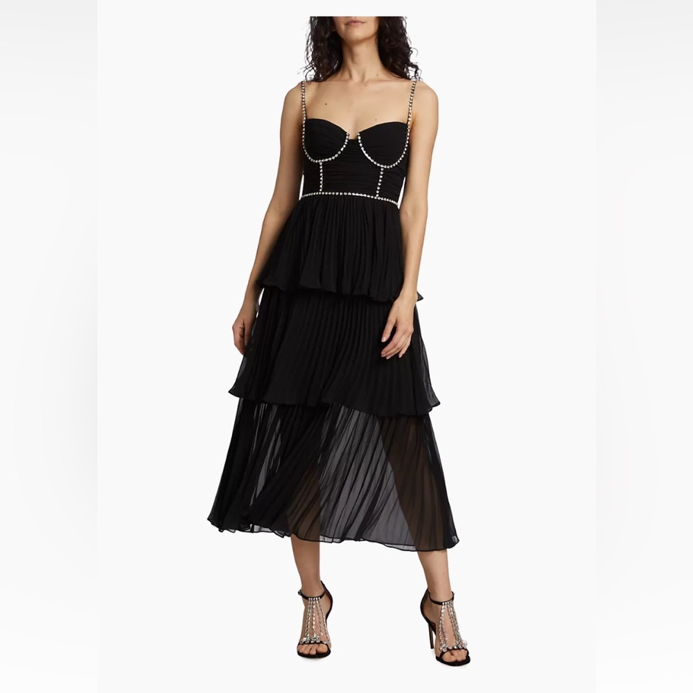 Self Portrait tiered rhinestone midi dress